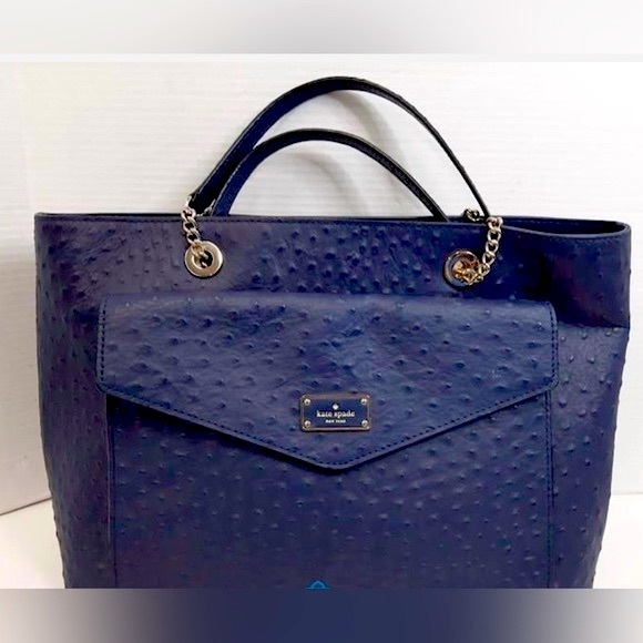Authentic Kate Spade Blue Leather Halsey la vita Ostrich Handbag and wallet - Picture 3 of 15